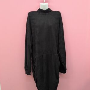 Auxdio Mock Neck Sweater Dress Latern Sleeve Ribbed BodyconSize XXL Black